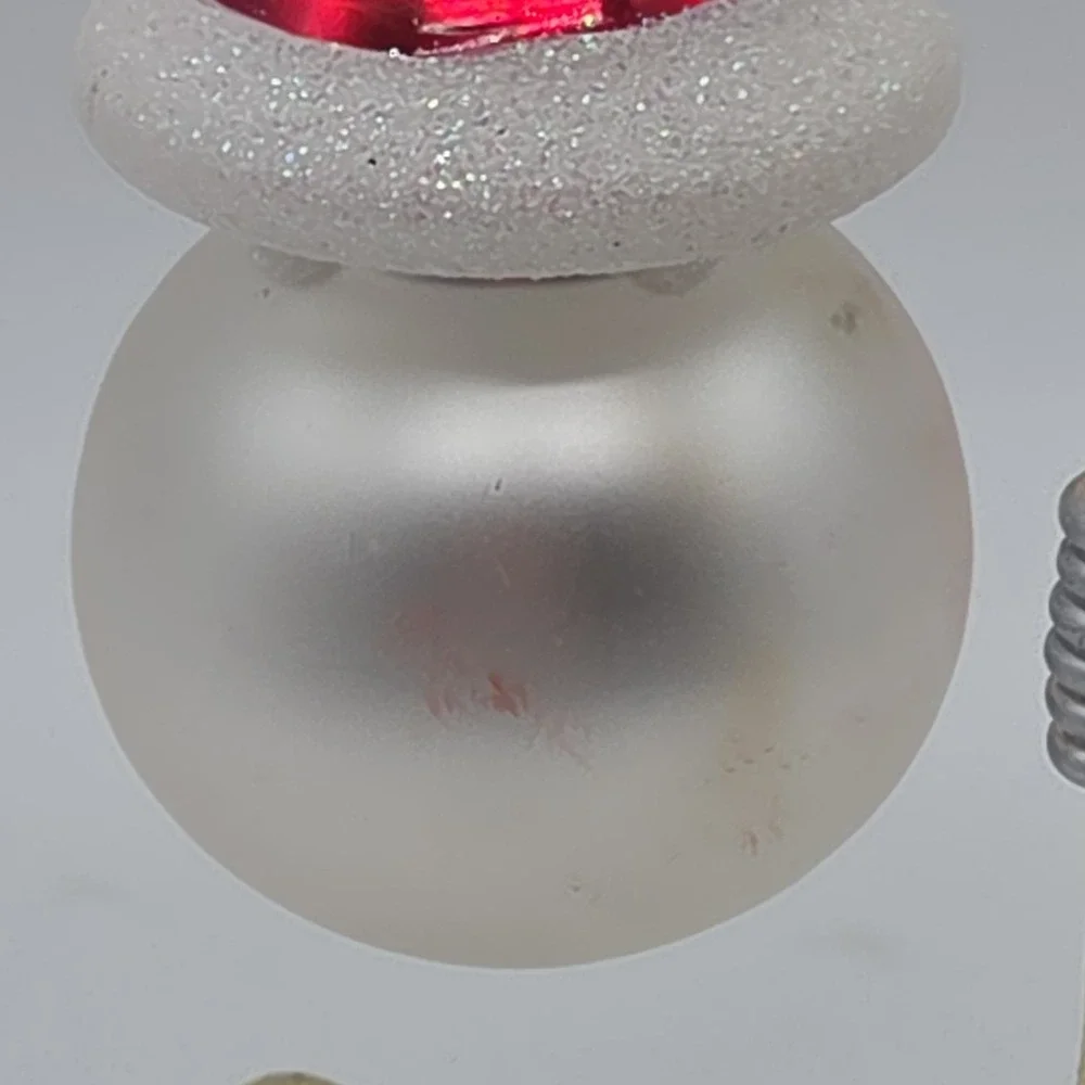 Whimsical Spiral Candy Cane Hat Red Swirl Hook Snowman Glass Ornament 6